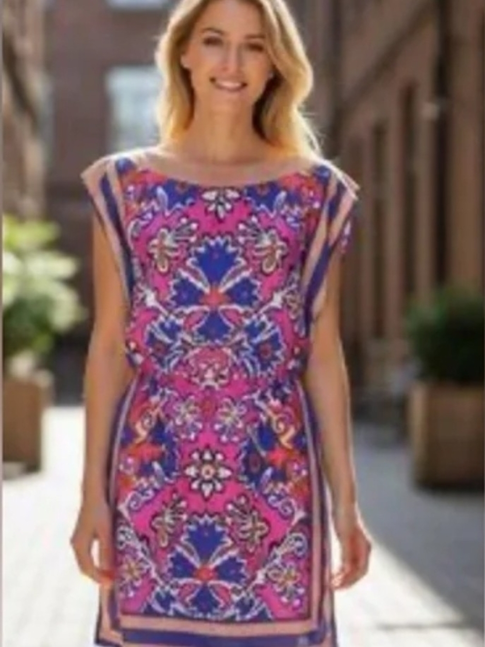 Ann Taylor Loft Women's Pink & Blue Printed Shift Dress